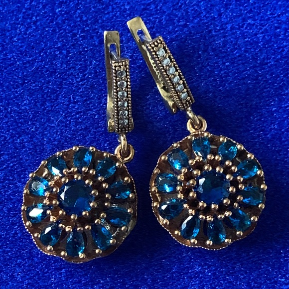 Antique Style Midnight Blue Spinel Topaz Earrings - Picture 1 of 8